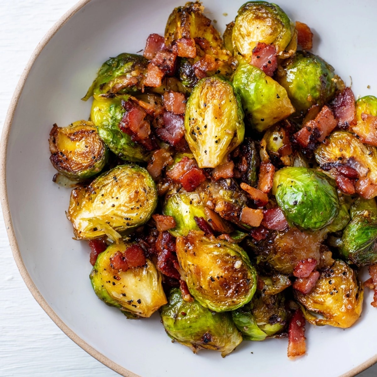 Roasted Maple Bacon Brussels Sprouts recipe: savory bacon and sweet maple aromas fill the kitchen.
