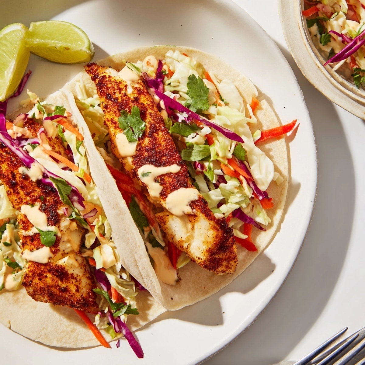 Homemade Fish Tacos with Slaw: warm tortillas filled with flaky fish, cool slaw.