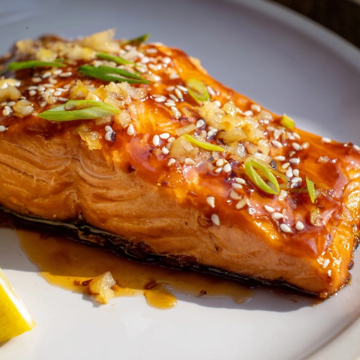 Close-up of flaky Honey Soy Salmon with sesame seeds, ready for a weeknight meal.