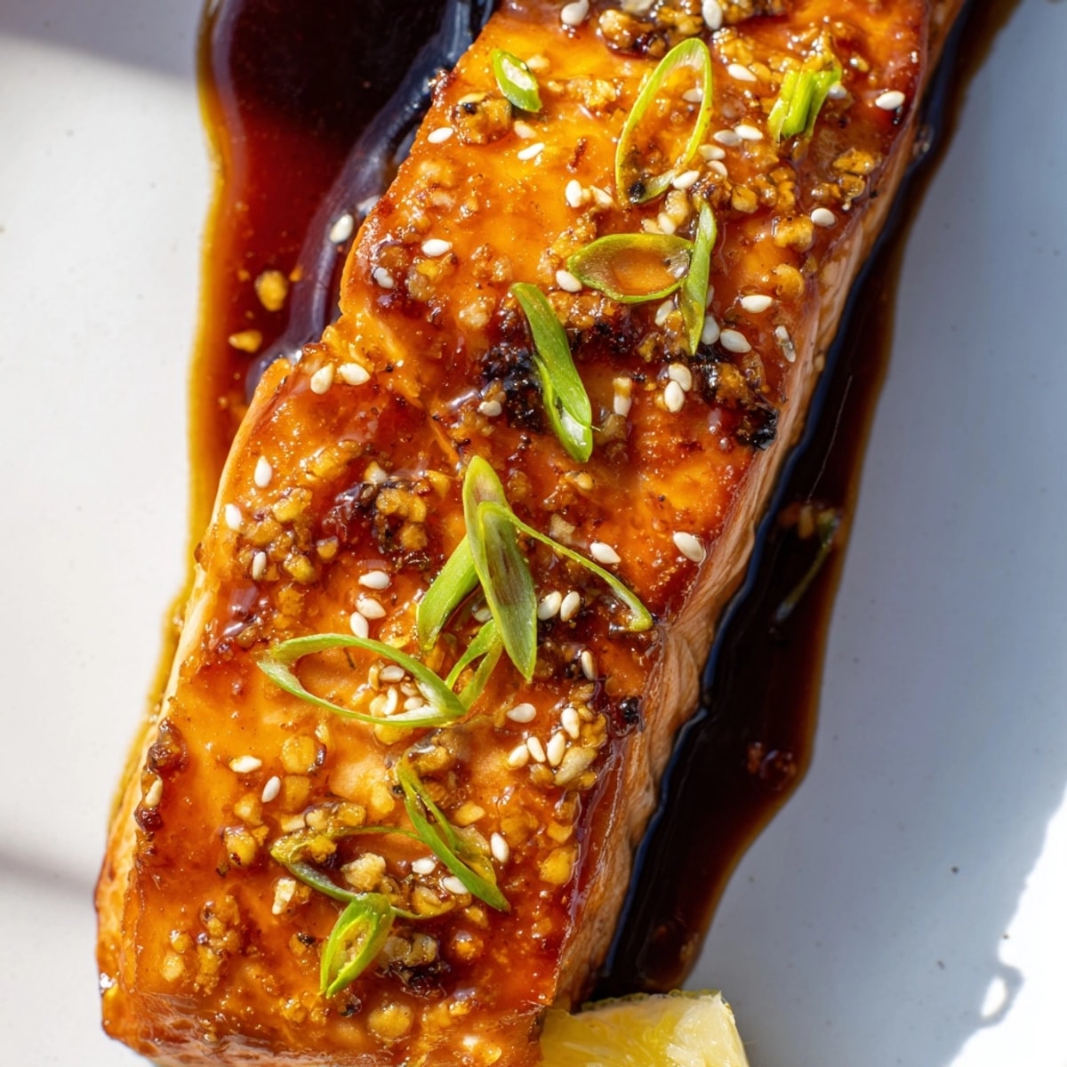 Baked Honey Soy Salmon fillets, richly glazed, promising a delicious, healthy bite.