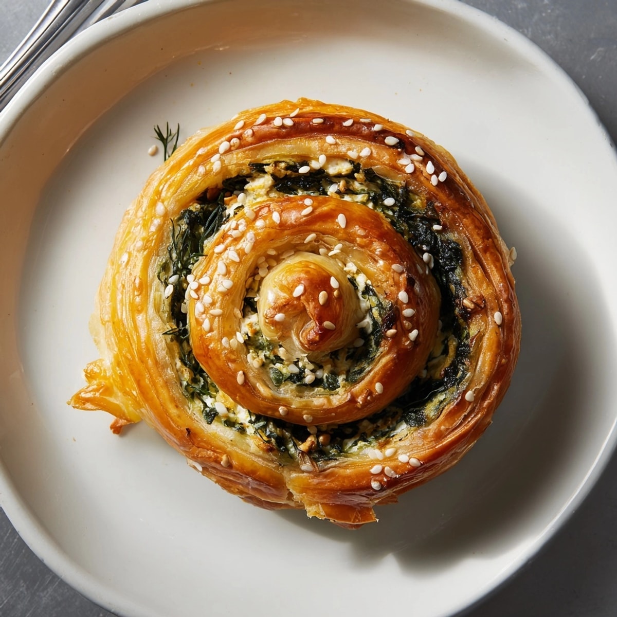 Savory Spinach Feta Pastry Spiral with flaky golden crust, ready for brunch.