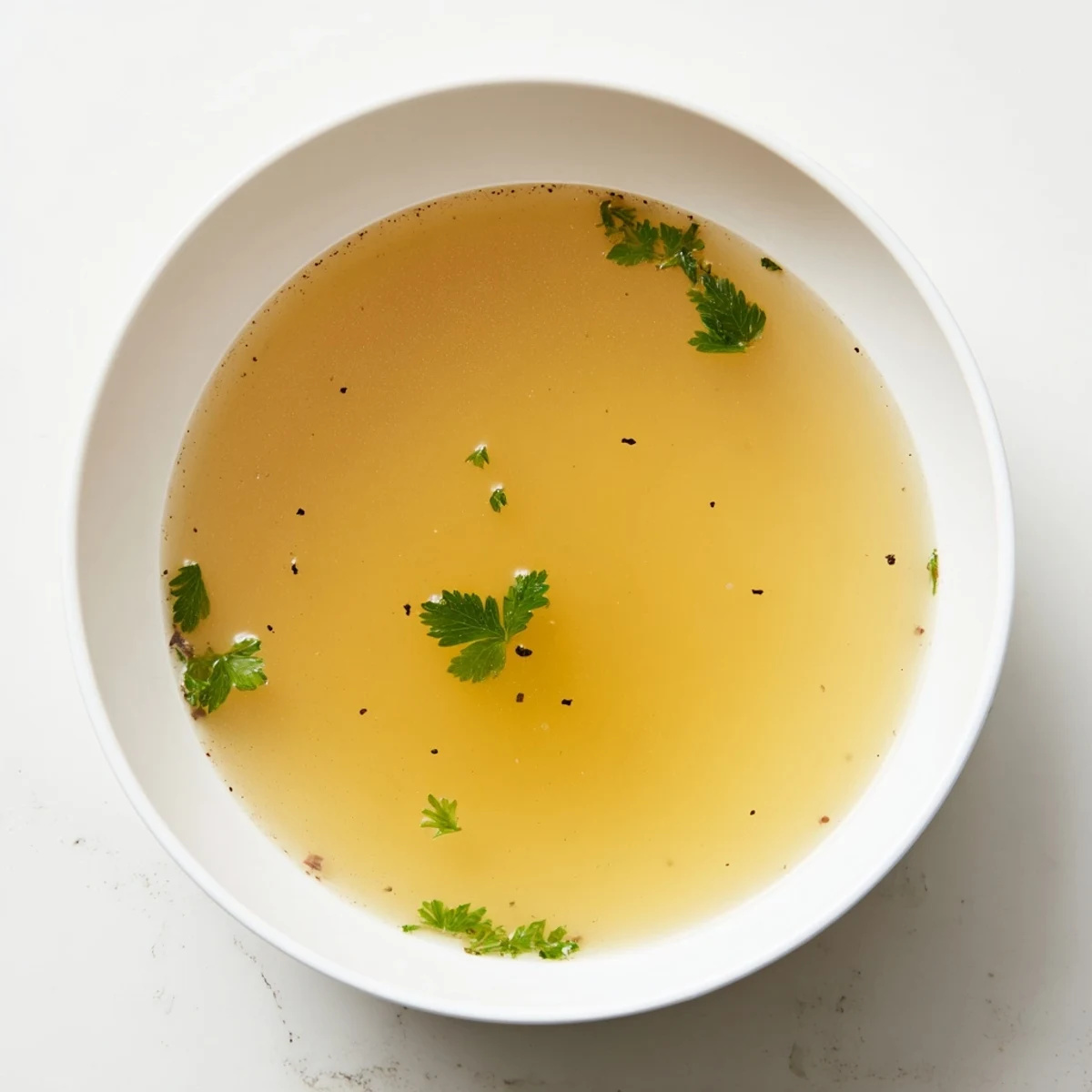 Freshly strained beef broth, this rich base is perfect for soups and hearty stews in flavor.
