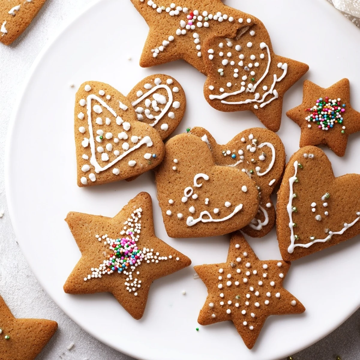 Beautifully iced gingerbread ornaments with intricate designs, perfect for a Christmas tree or a sweet gift.