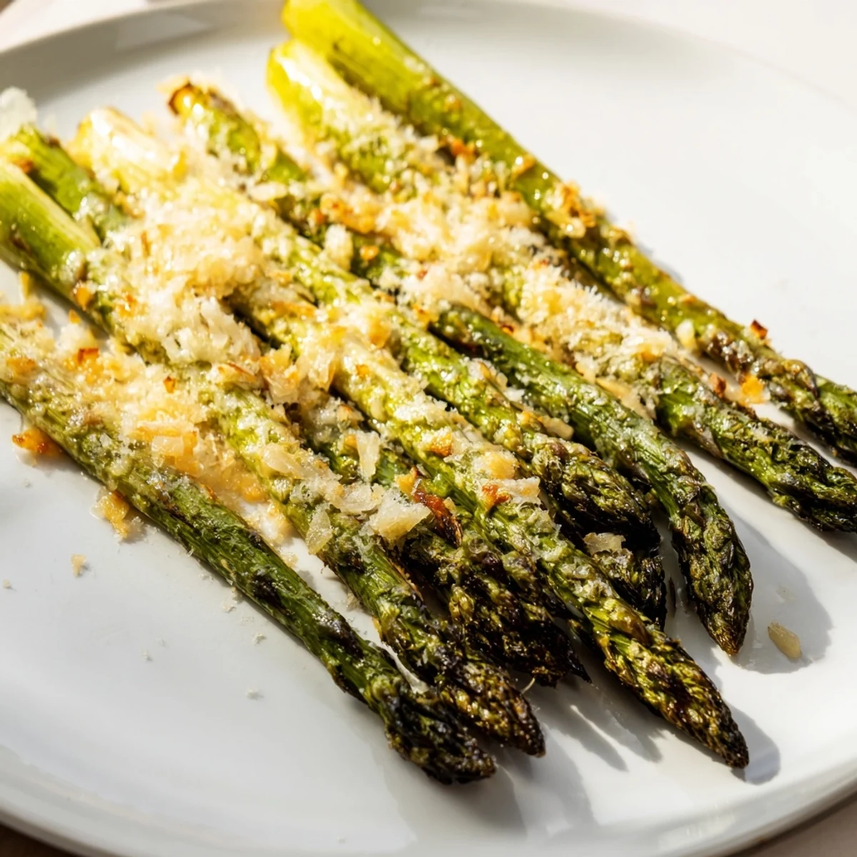 Golden-brown Garlic Parmesan Roasted Asparagus, a flavorful and easy-to-make side with tender spears.