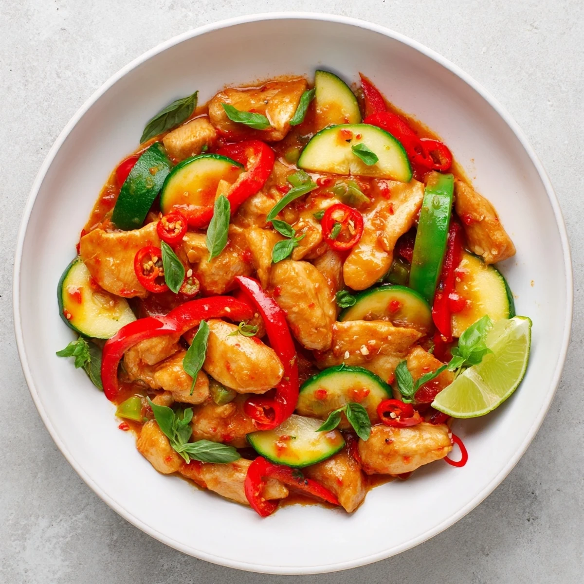 Steaming Spicy Thai Red Curry with Chicken served with fluffy jasmine rice, garnished with fresh herbs.