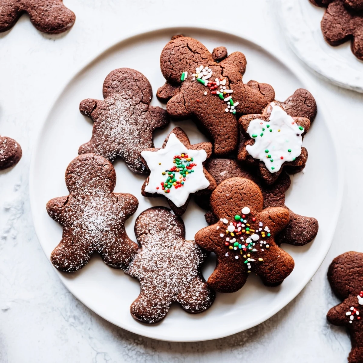Warm, spiced Gingerbread Cookies, beautifully decorated with icing and sprinkles, ready to enjoy.