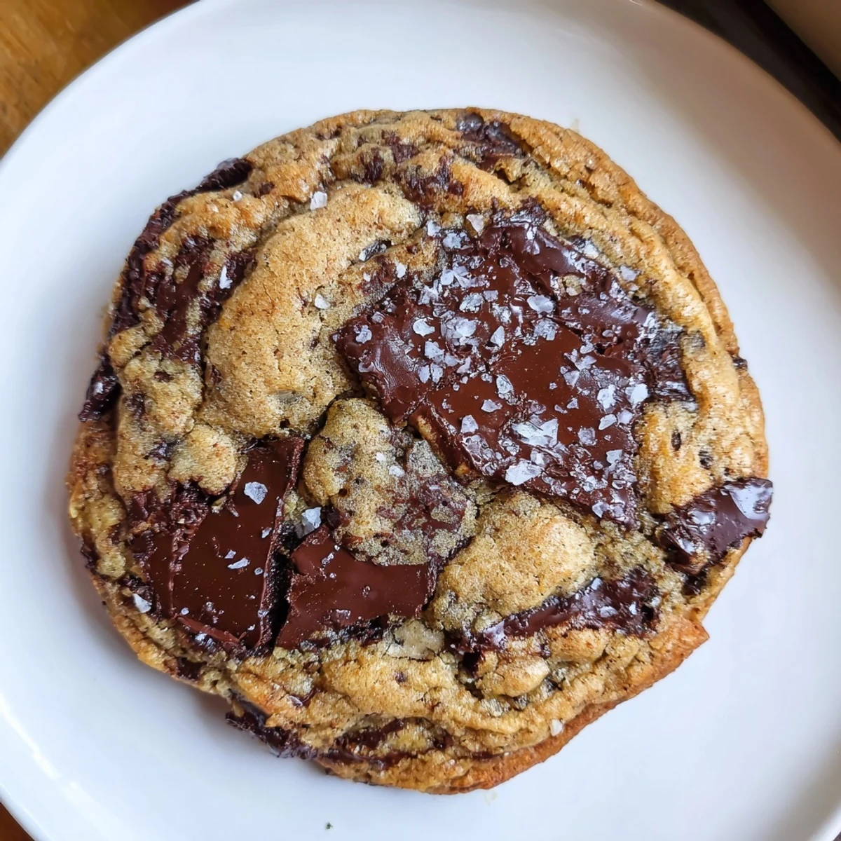 Close-up of golden brown chocolate chunk cookies, perfectly textured with melted chocolate deliciousness.