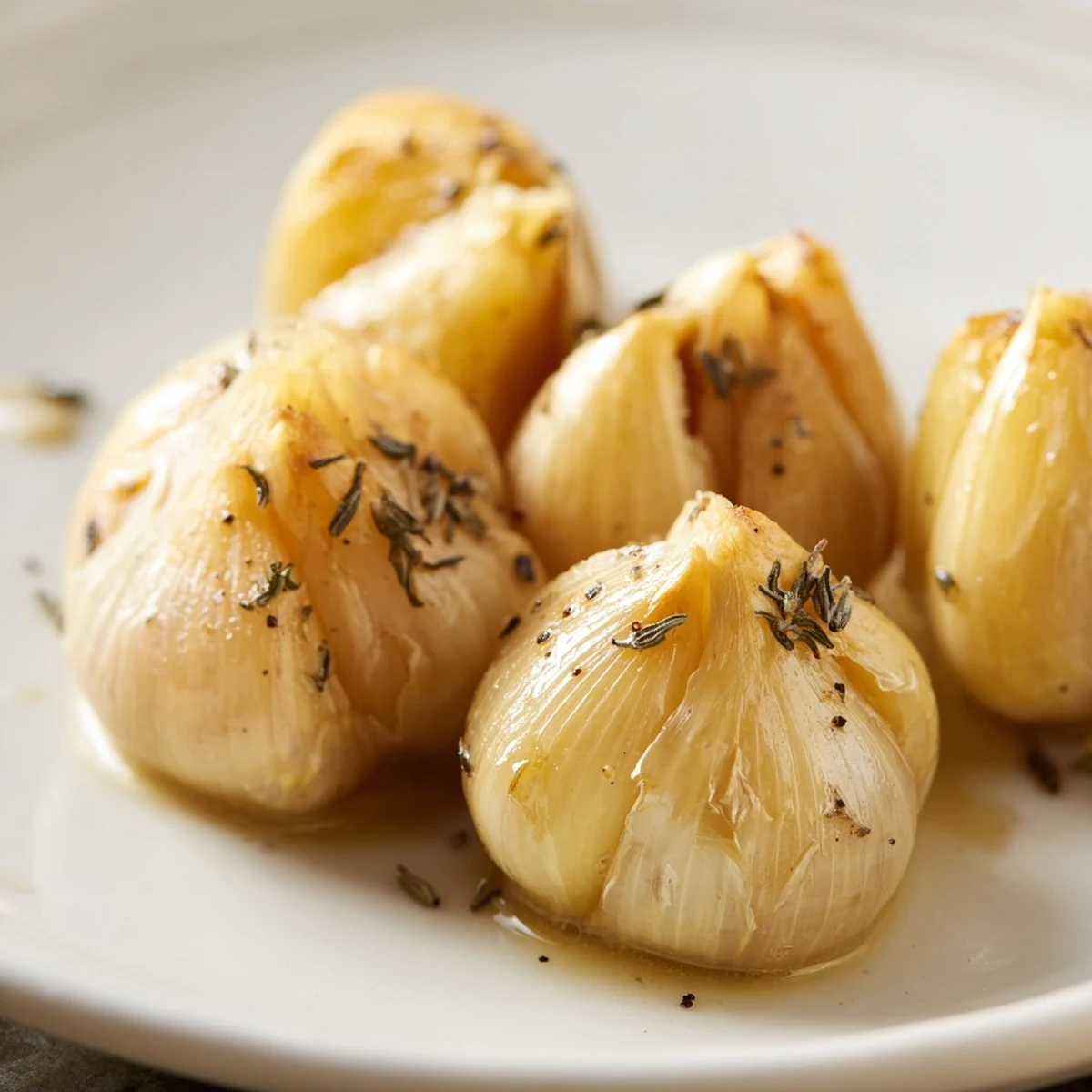 A close-up of tender, caramelized Garlic Clove Roasted, ready to be squeezed from the roasted heads.