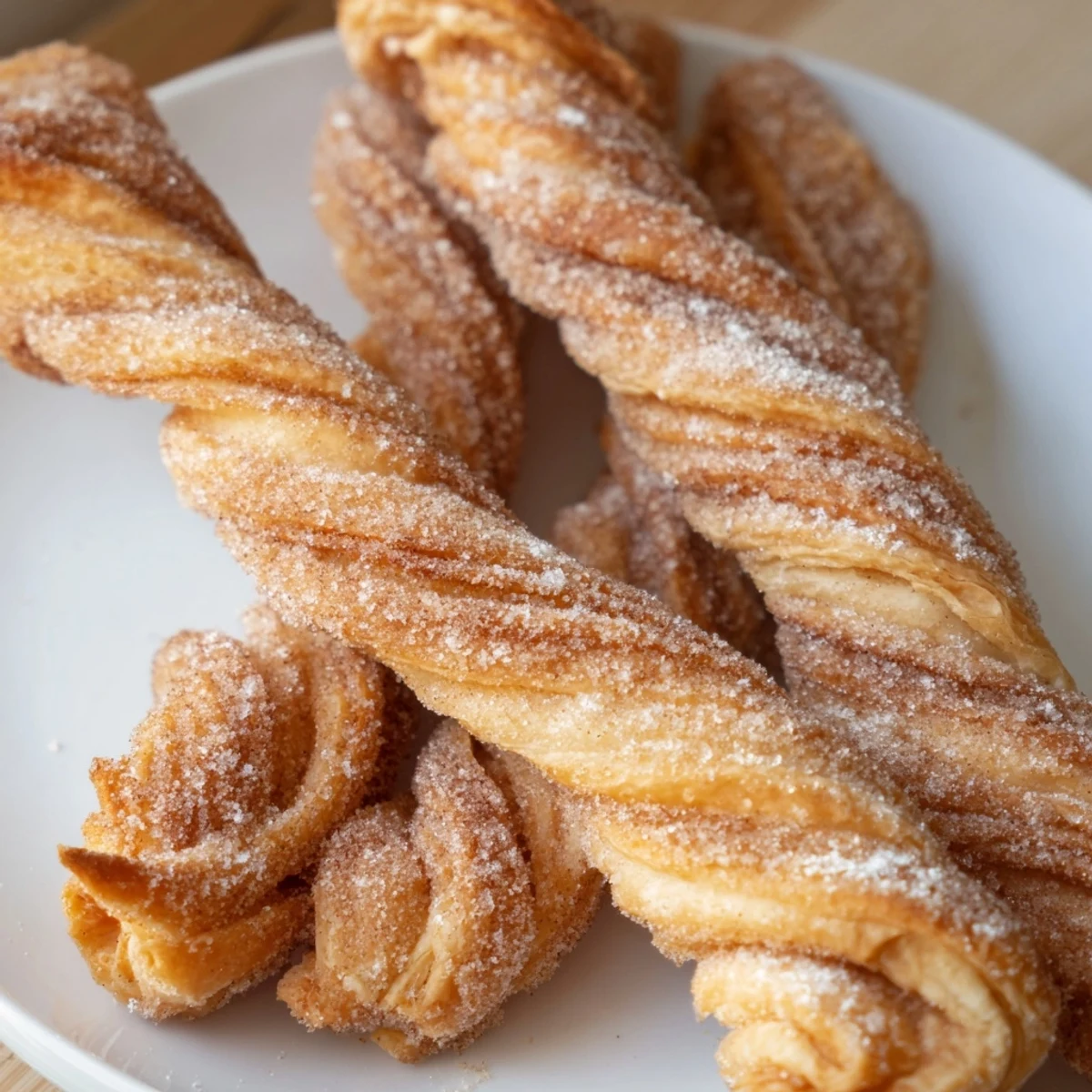 Golden-brown Cinnamon Sugar Puff Pastry Twists, flaky and sweet, ready for a delightful bite.