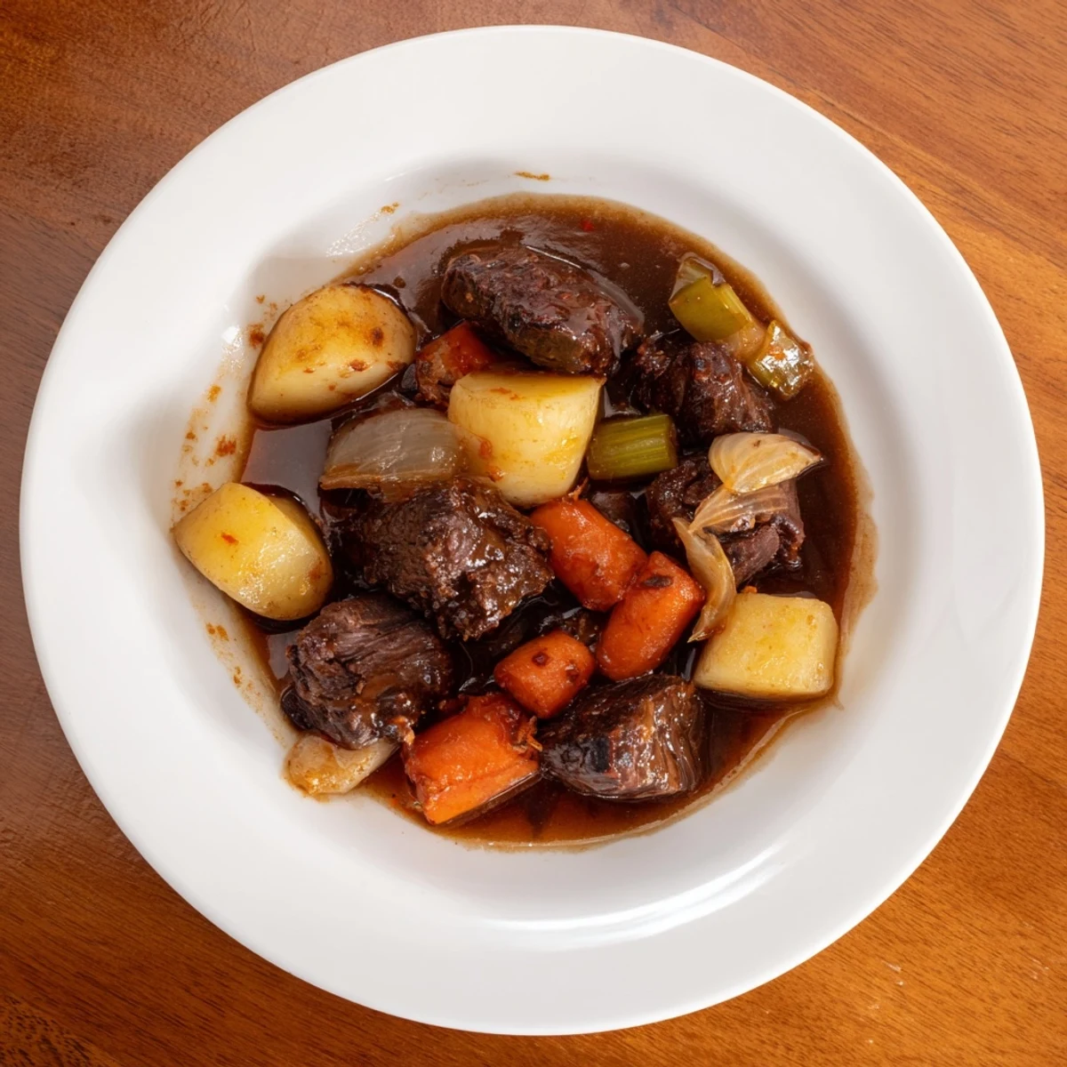 Steaming Beef Stew with Root Vegetables, featuring tender beef and carrots in a rich, flavorful broth.