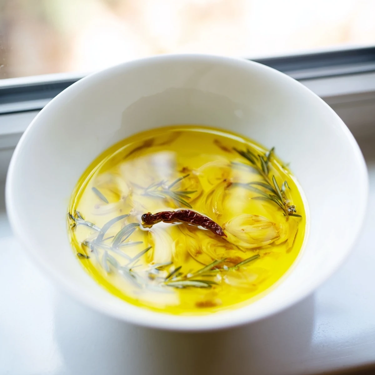 Golden garlic slices simmering in a pan, yielding a vibrant, flavorful Garlic-Infused Oil.