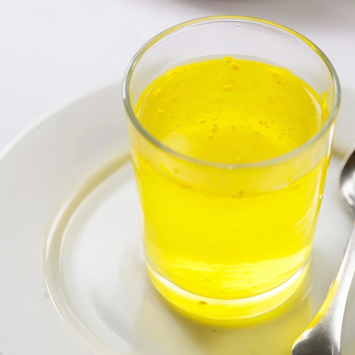 Vibrant yellow Lemon Juice, strained and ready for use in a refreshing homemade lemonade recipe.