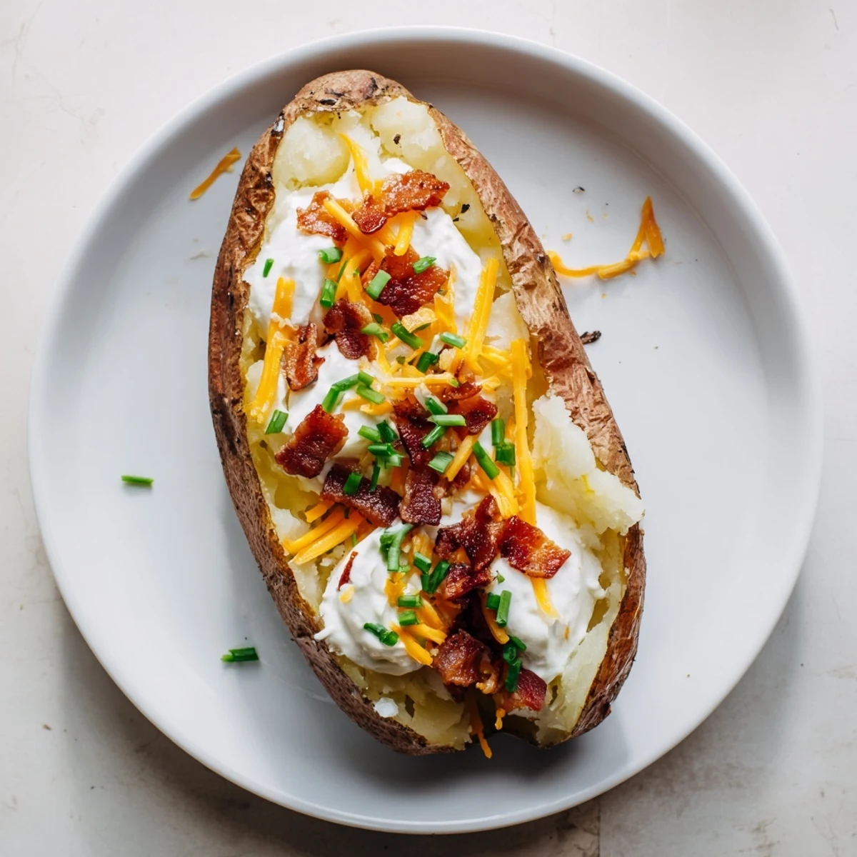 Steaming baked potatoes topped with melted butter and cheese, a comforting homestyle meal.