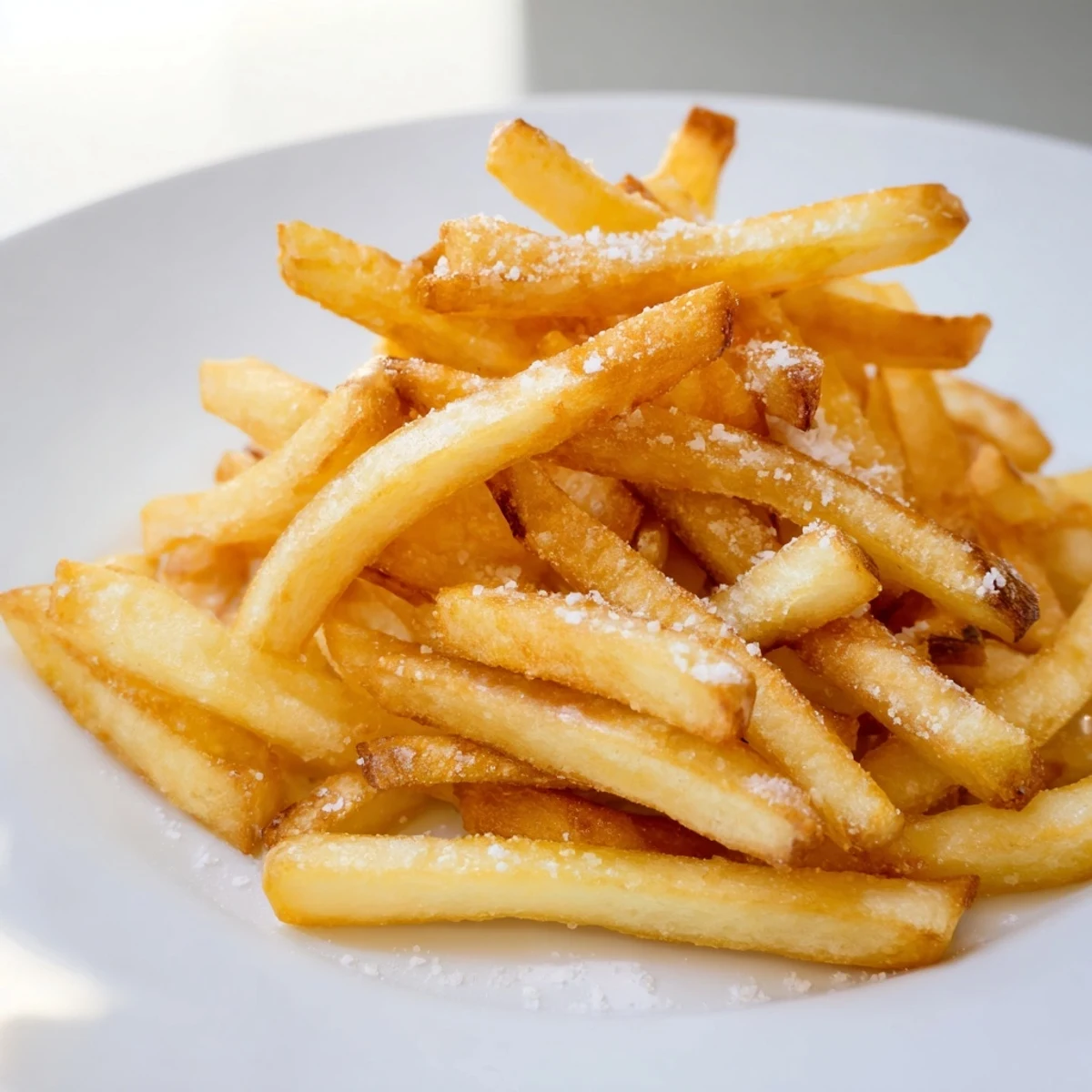 Golden-brown, crispy French fries piled high, ready to dip in ketchup for a perfect snack.