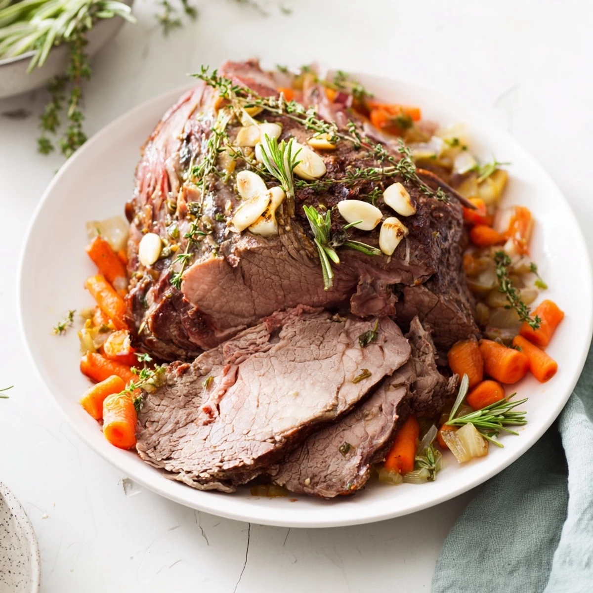 A beautifully golden brown roast lamb, ready to serve, perfect for a special Sunday dinner.