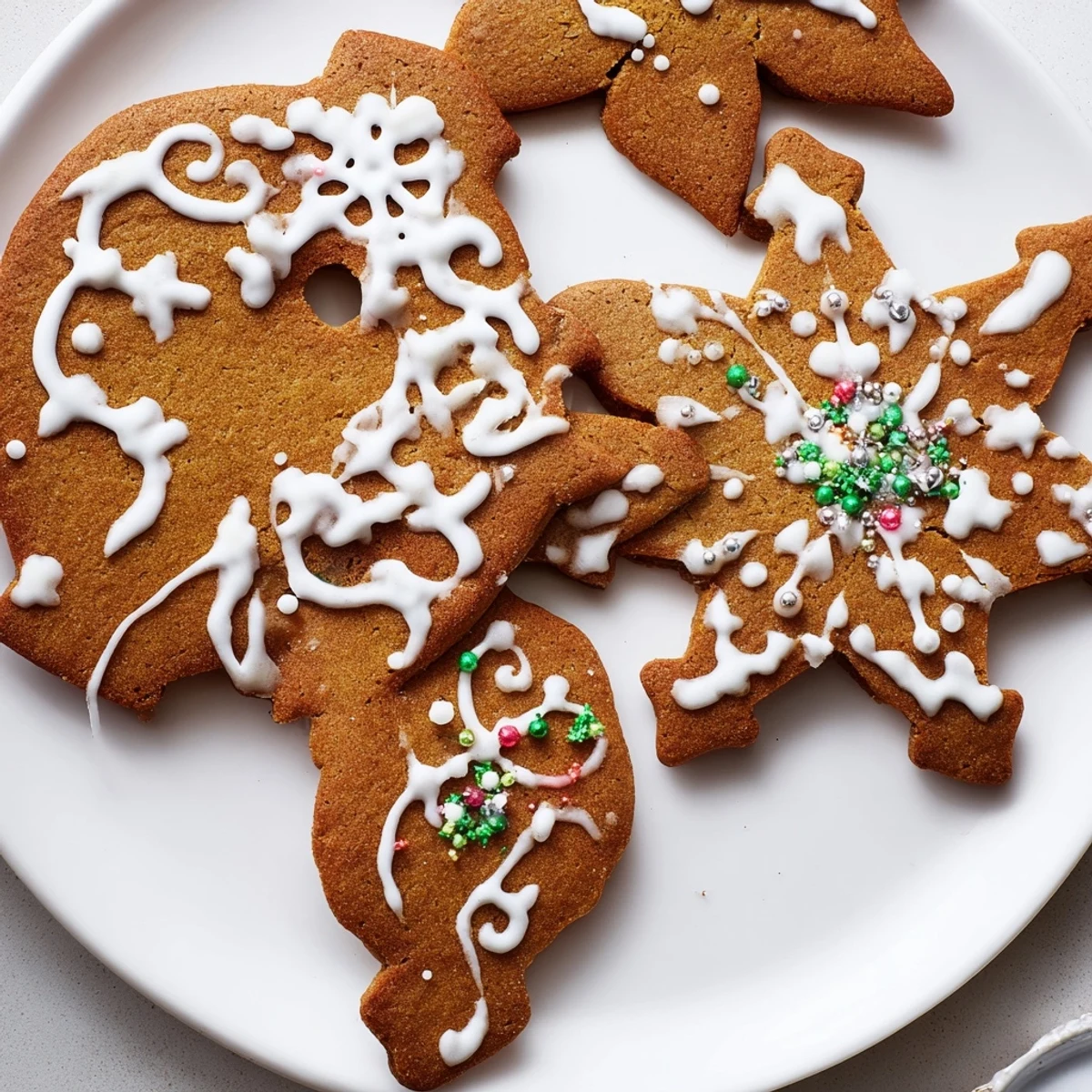 Warm gingerbread ornament cookies fresh from the oven, ready for decorating with frosting and sprinkles.