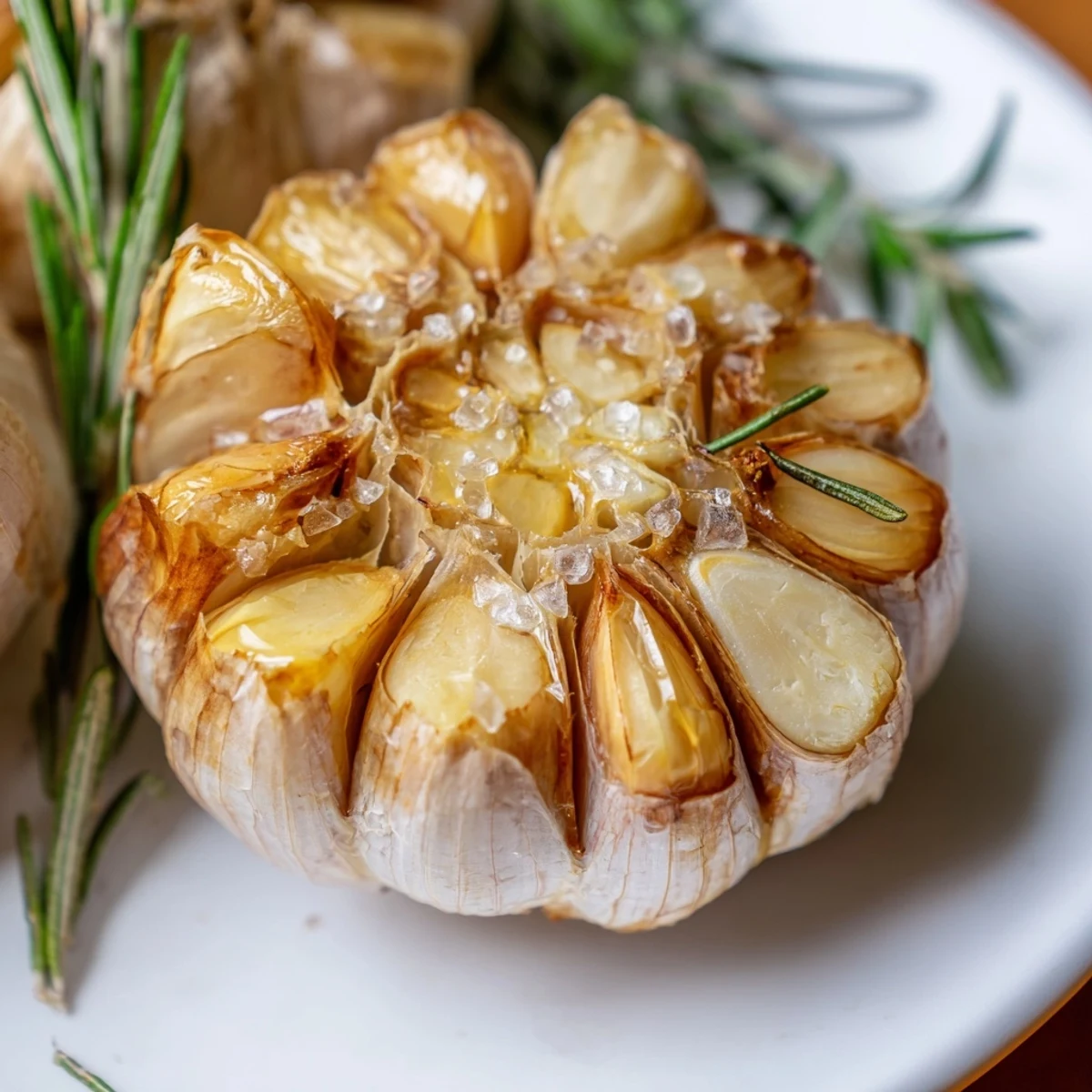 Enjoy the sweet aroma; this roasted whole garlic bulb, infused with olive oil, is irresistibly flavorful.