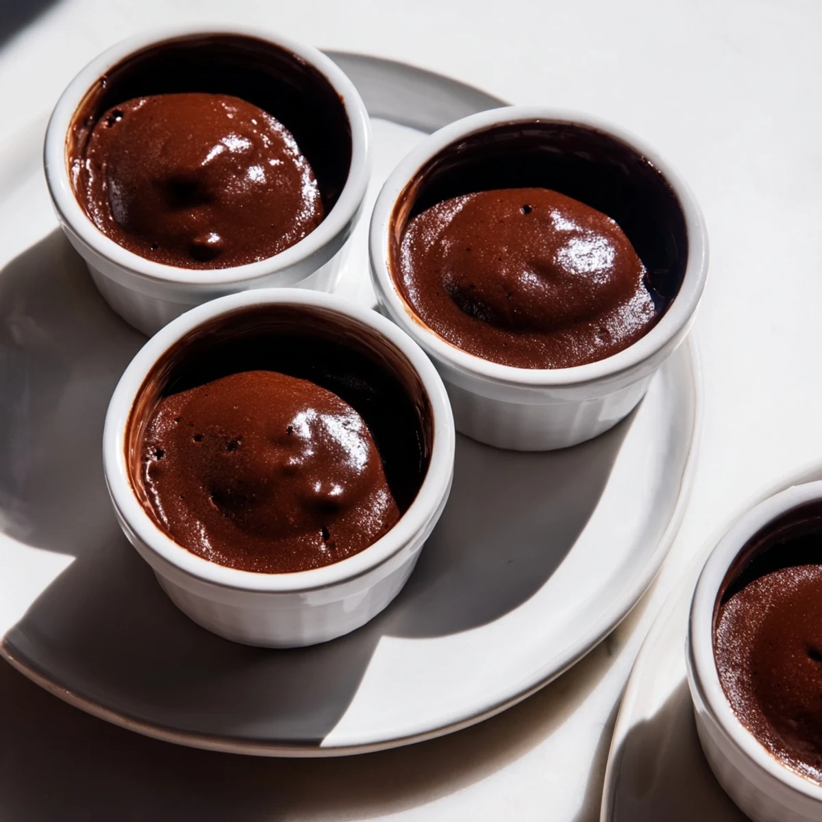 Rich and creamy egg chocolate dessert, glistening after being chilled, ready for a delicious first bite.