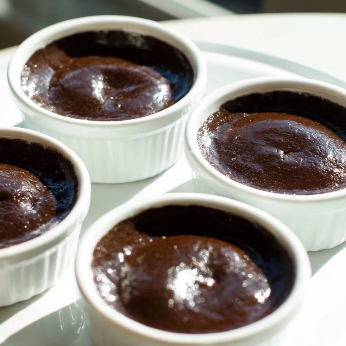 Silky smooth egg chocolate custard, served in a ramekin, garnished with fresh berries for a treat.