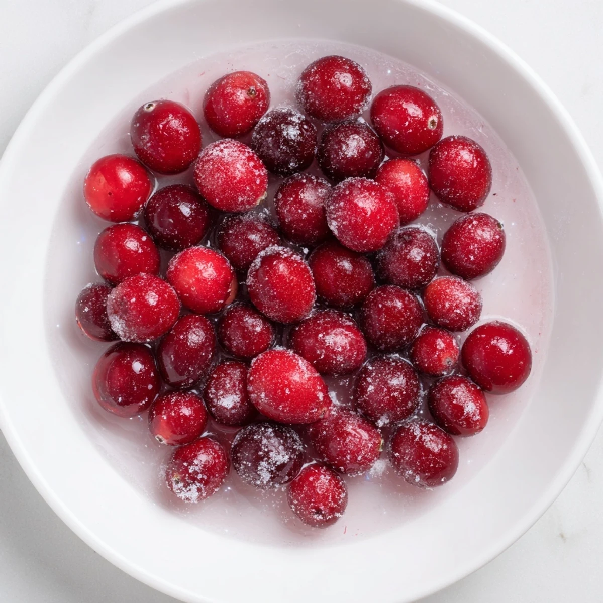Bright red Garnish Cranberry, sugared and glistening, ready to add festive flair to any dish.