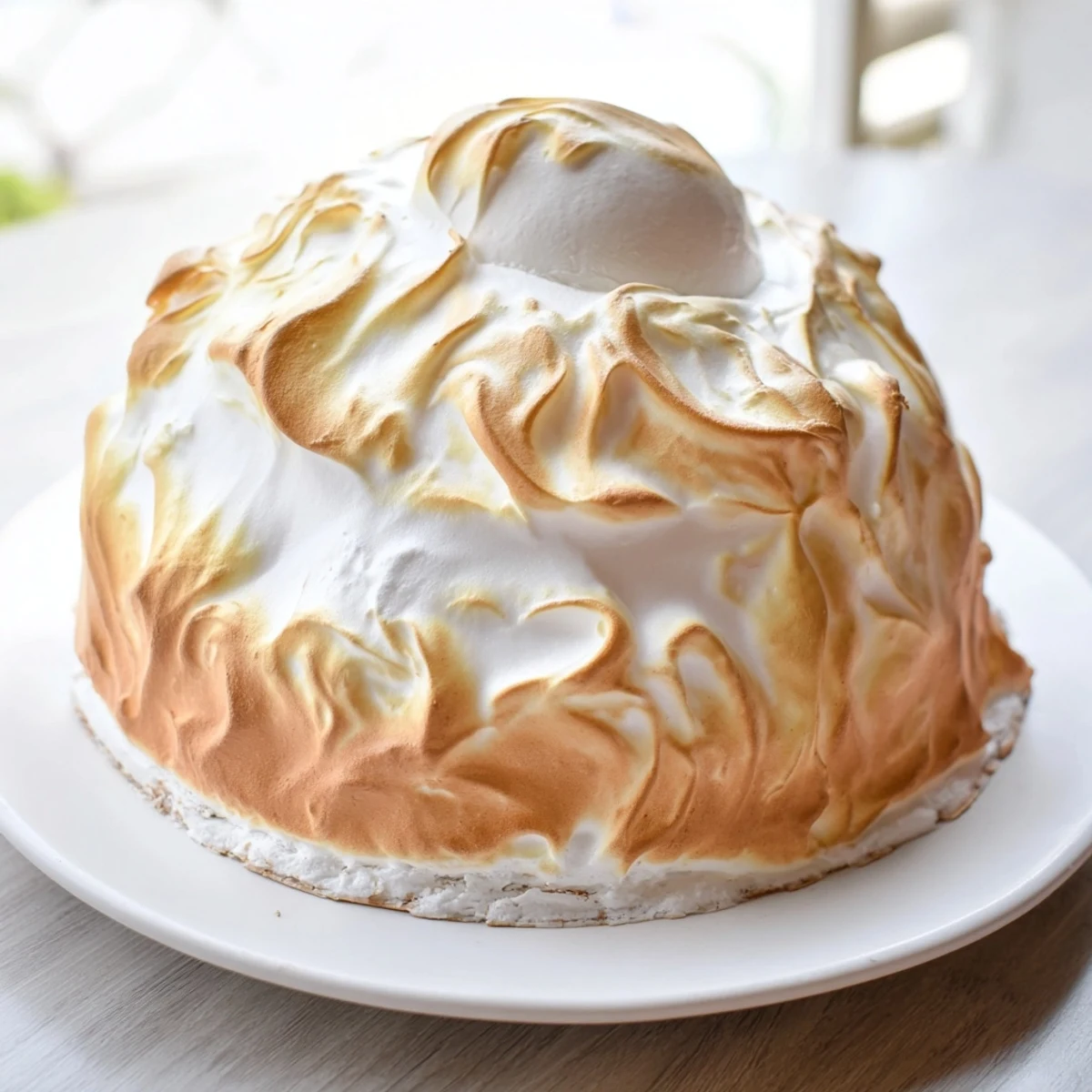 Golden meringue surrounds a frozen center in this impressive Baked Alaska dessert recipe.