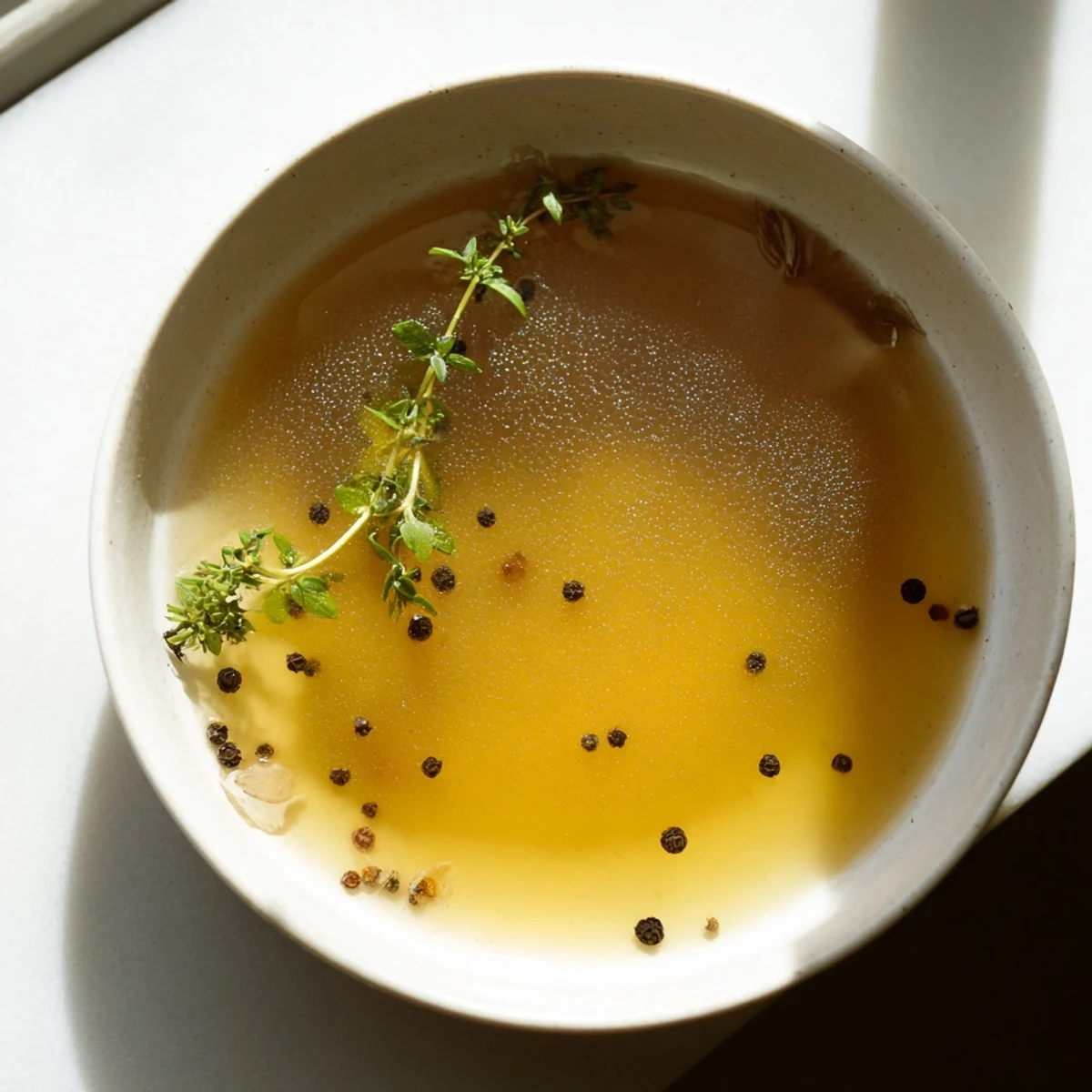 Clear, aromatic beef broth, a vibrant base for recipes, showing rich, complex flavors.