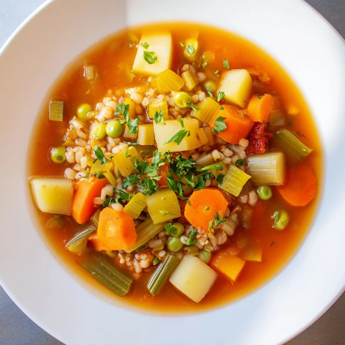 Delicious Winter Vegetable Soup with Barley, a comforting vegetarian meal perfect for chilly evenings.