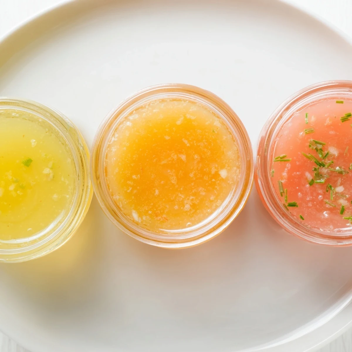 Freshly made Citrus Dressings in glass jars, showcasing their vibrant colors and appealing textures.
