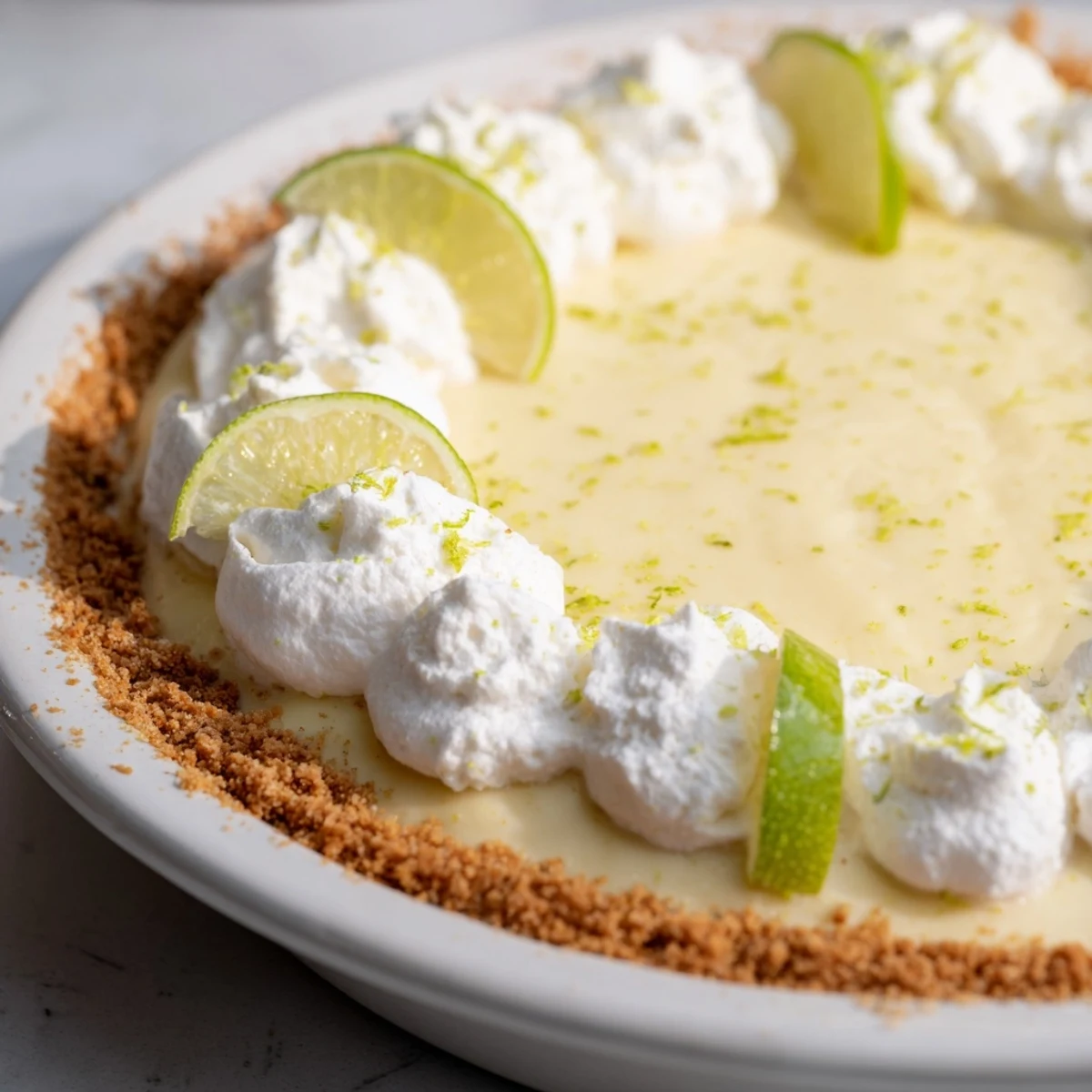 Golden-brown graham crust cradles the creamy, pale-green filling of this zesty lime pie.