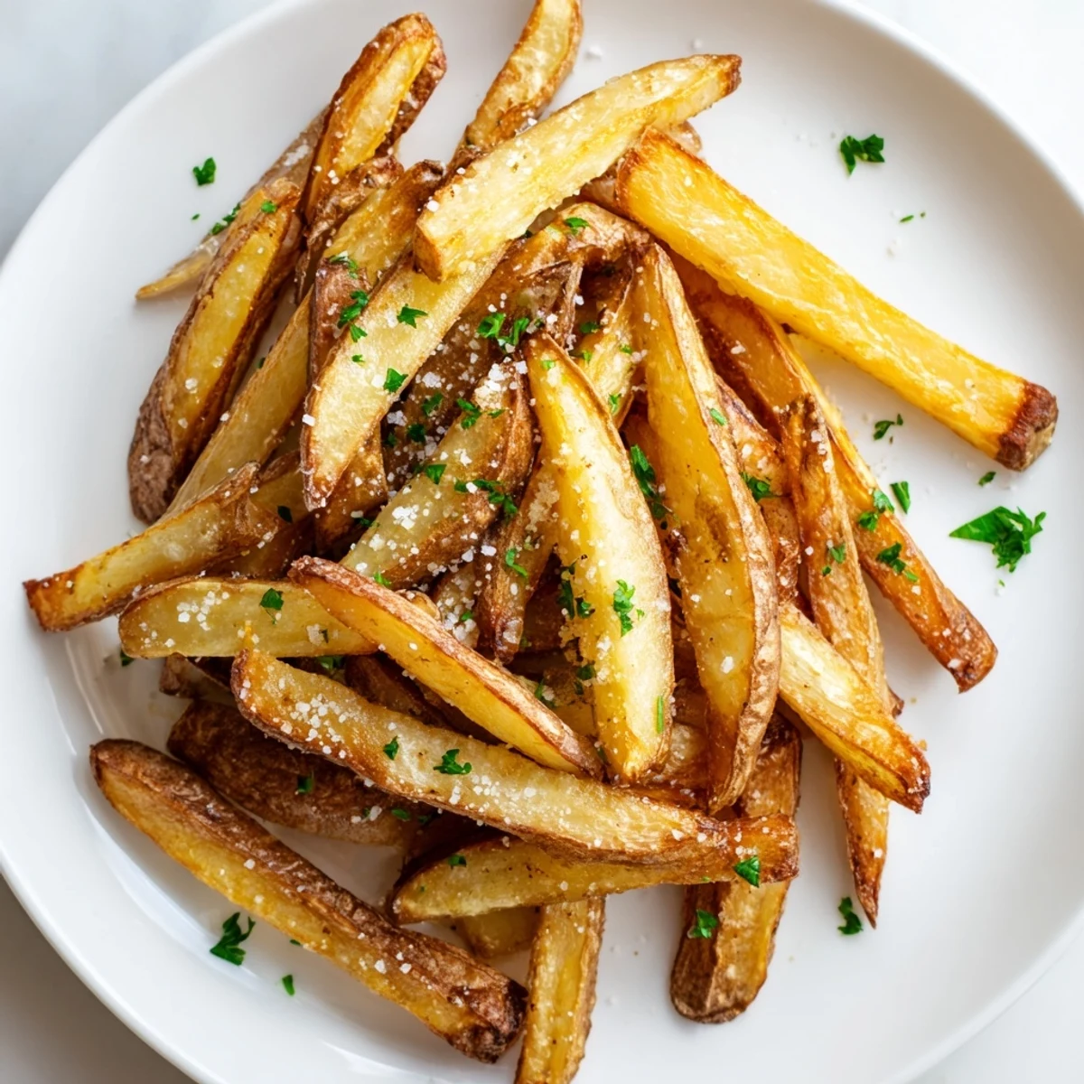 Close-up of perfectly crisp air fryer French fries, seasoned with sea salt, ideal for dipping!