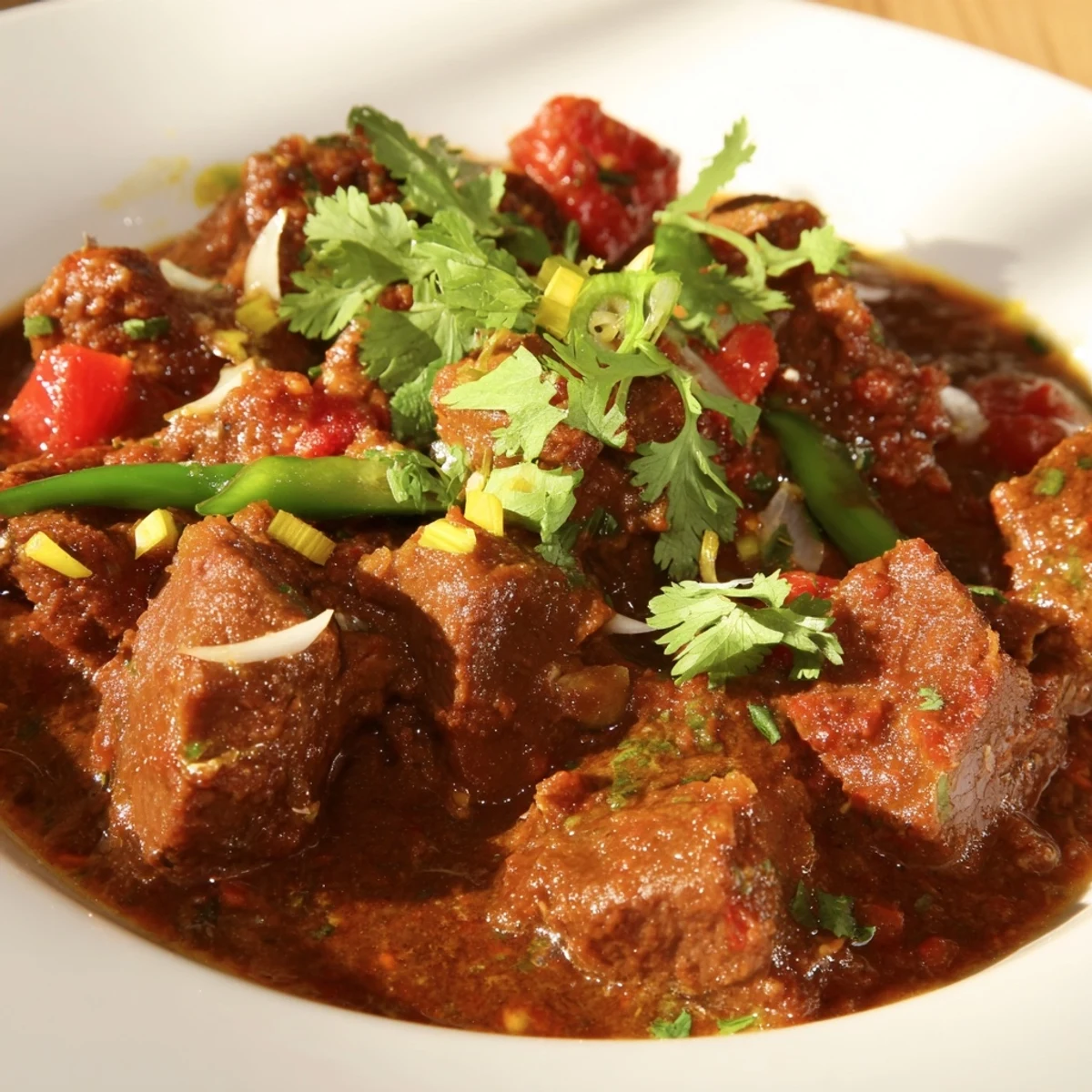 Steaming bowl of Spicy Beef Curry, showcasing tender beef and a rich, flavorful sauce.