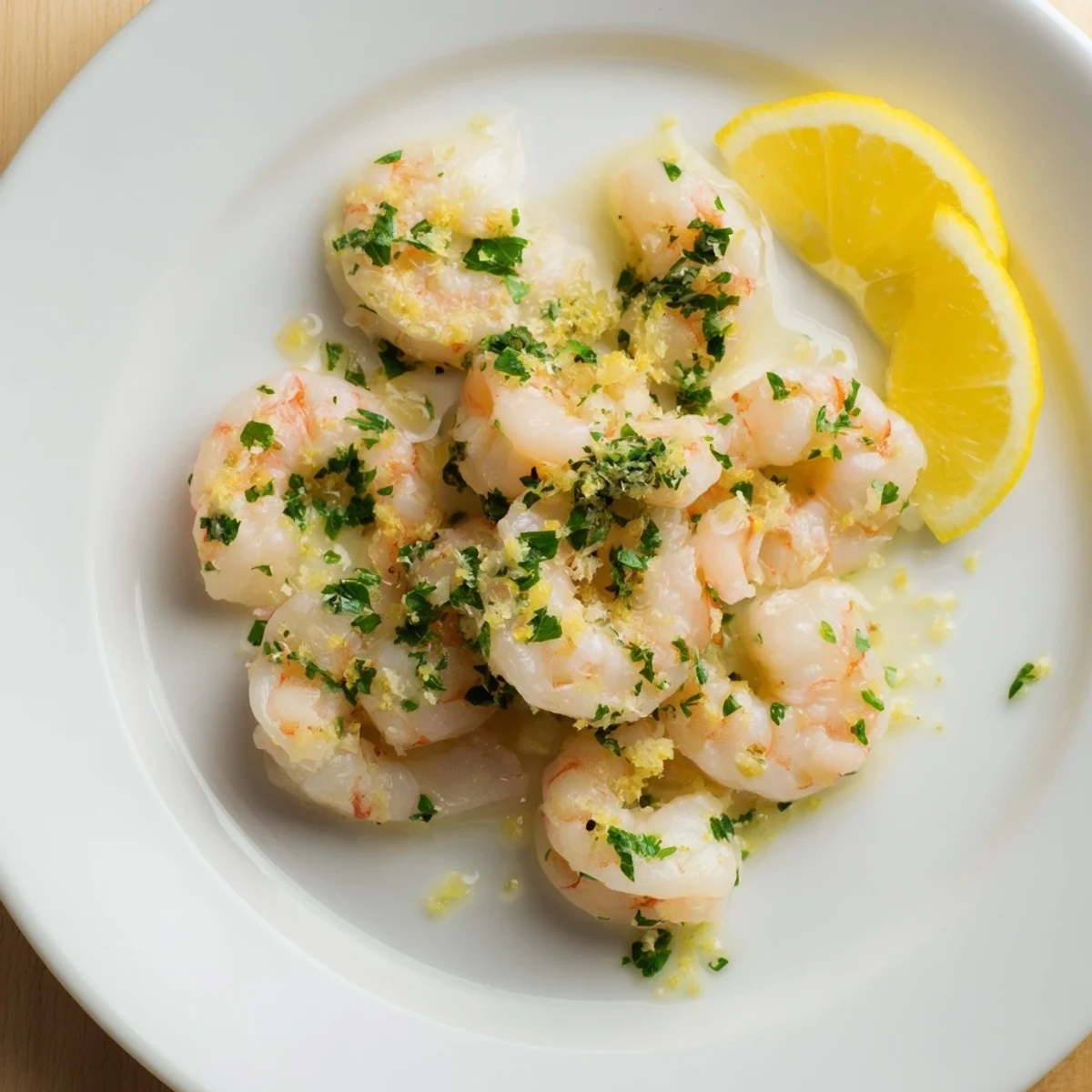 Lemon Garlic Shrimp sizzling in a skillet, bursting with garlic, lemon, and parsley aromas.