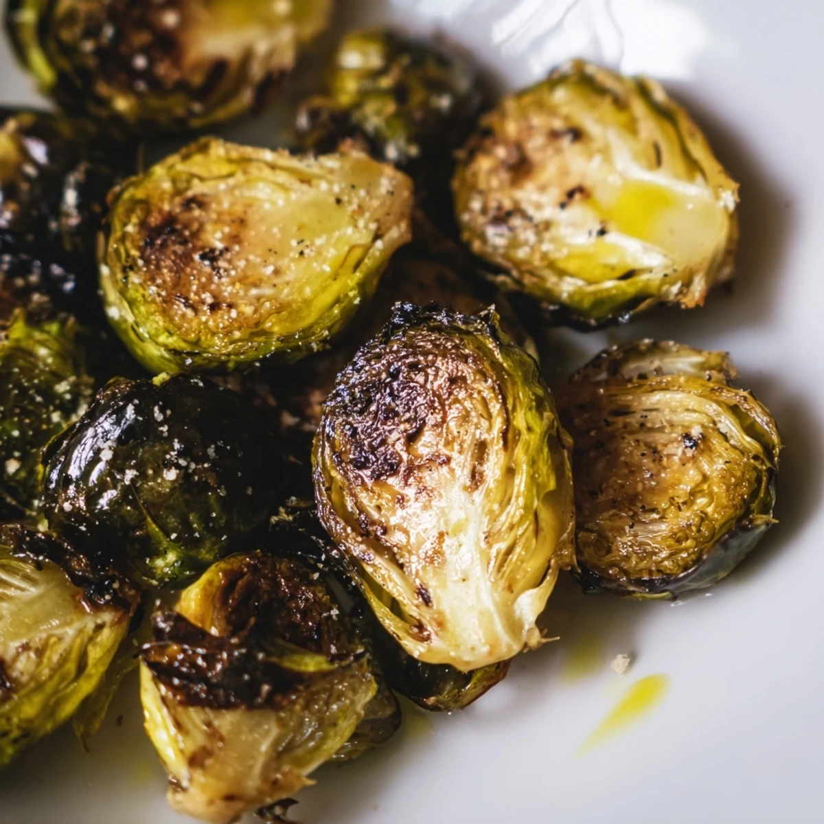 Golden-brown, crispy roasted Brussels sprouts; a healthy and flavorful side dish option.