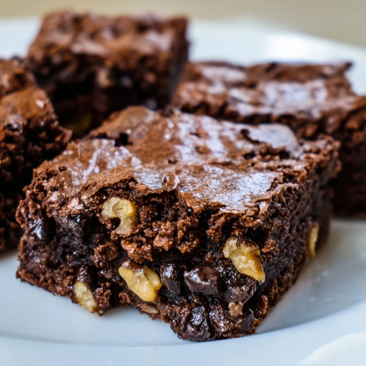 Freshly baked American chocolate brownies, offering a satisfyingly fudgy and delicious treat.
