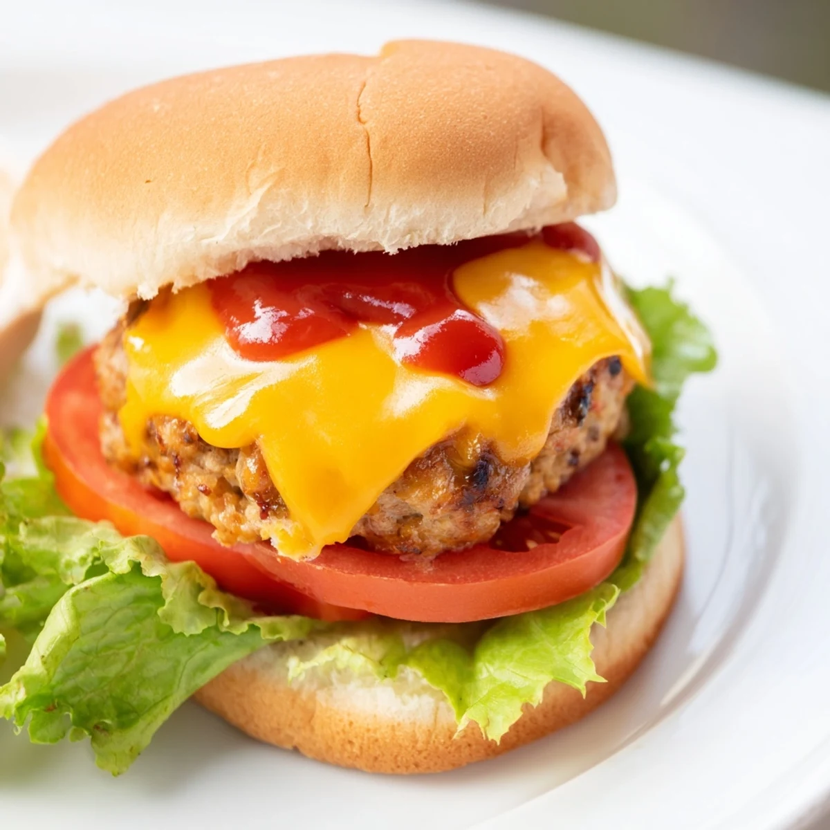 Melted cheese cascading over a perfectly cooked turkey burger, ready for a delicious bite.
