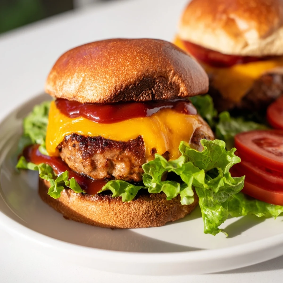 Freshly assembled turkey burger with vibrant toppings and all its savory, delicious goodness.