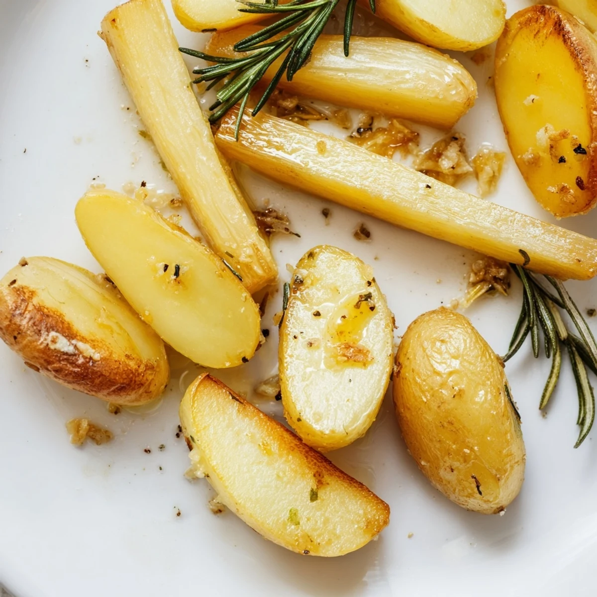 Ready in 50 minutes, Herb Roasted Potatoes and Parsnips steam beside vibrant greens for a savory pairing.