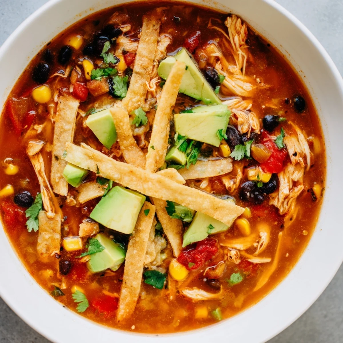 Bright and zesty Spicy Chicken Tortilla Soup with Lime, garnished with lime wedges, cilantro, and crunchy golden tortilla strips.
