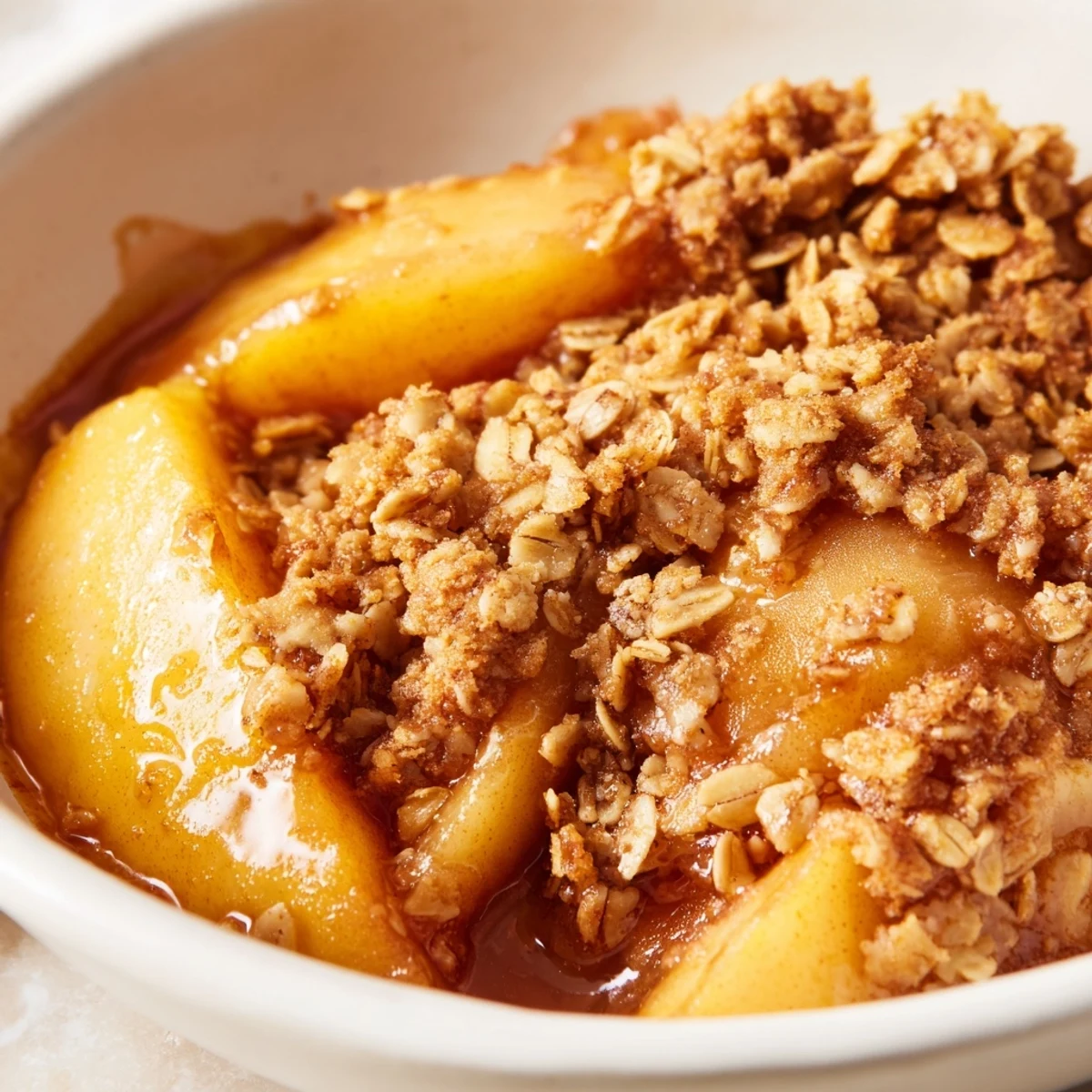 Freshly baked apple crisp with granola topping cooling on a wire rack, ready to serve with vanilla ice cream.