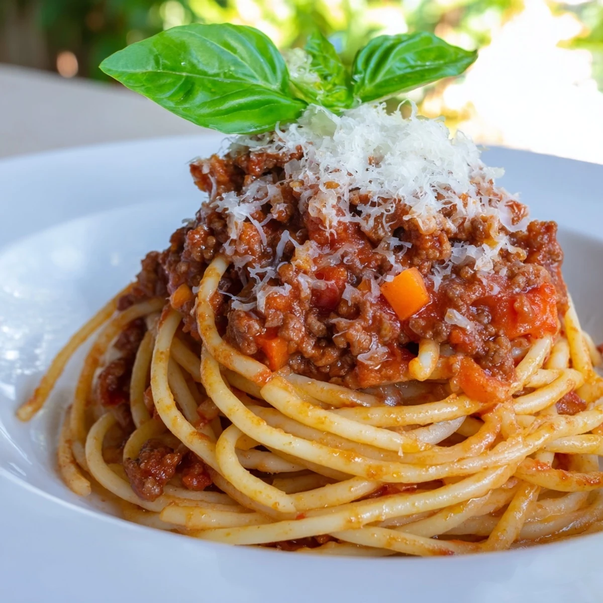 Hearty Beef Bolognese with Spaghetti served family-style in a large bowl, perfect for a comforting Italian-inspired dinner.