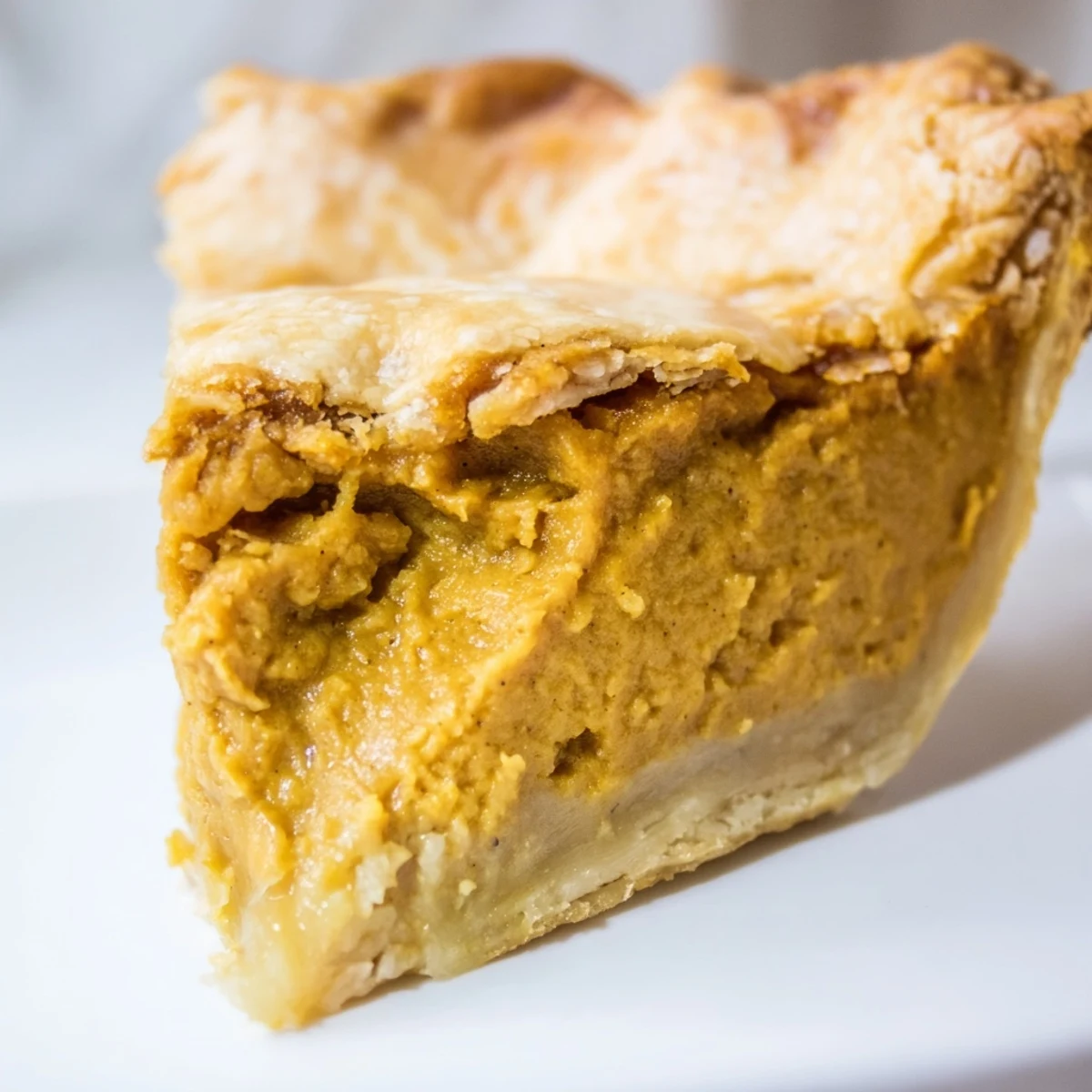 Freshly baked Spiced Pumpkin Pie with a flaky, golden pastry crust and a dollop of whipped cream on top.