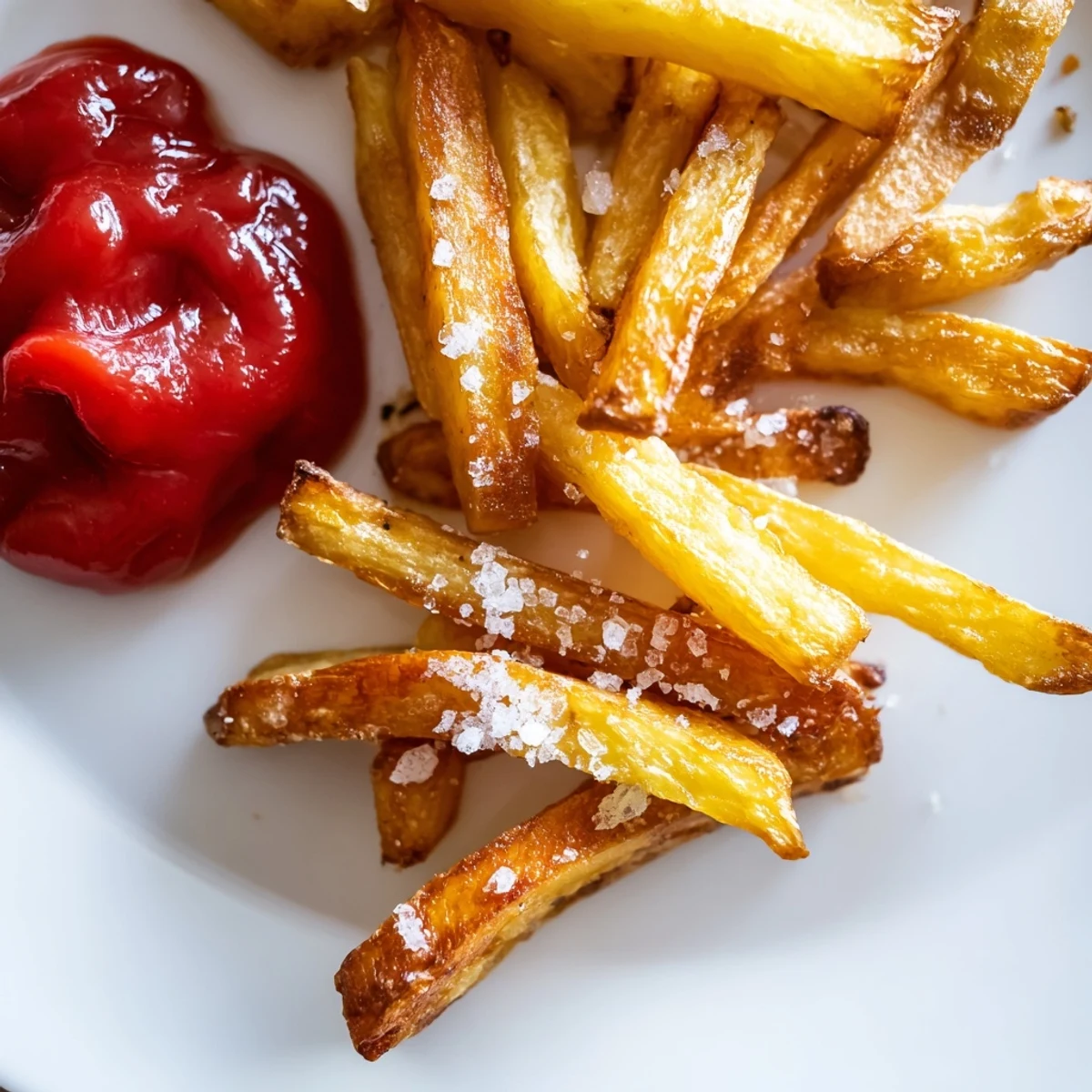 Deep-fried Crispy Fries with Ketchup arranged neatly for a classic side dish.