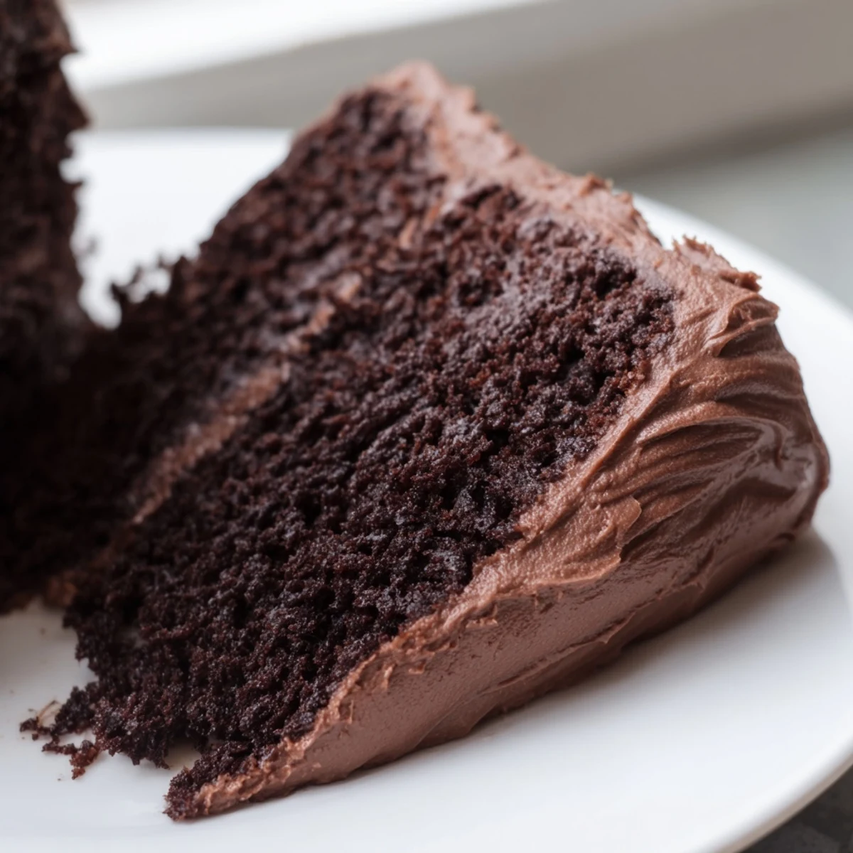 Homemade chocolate layer cake with chocolate frosting, ideal for a dessert celebration