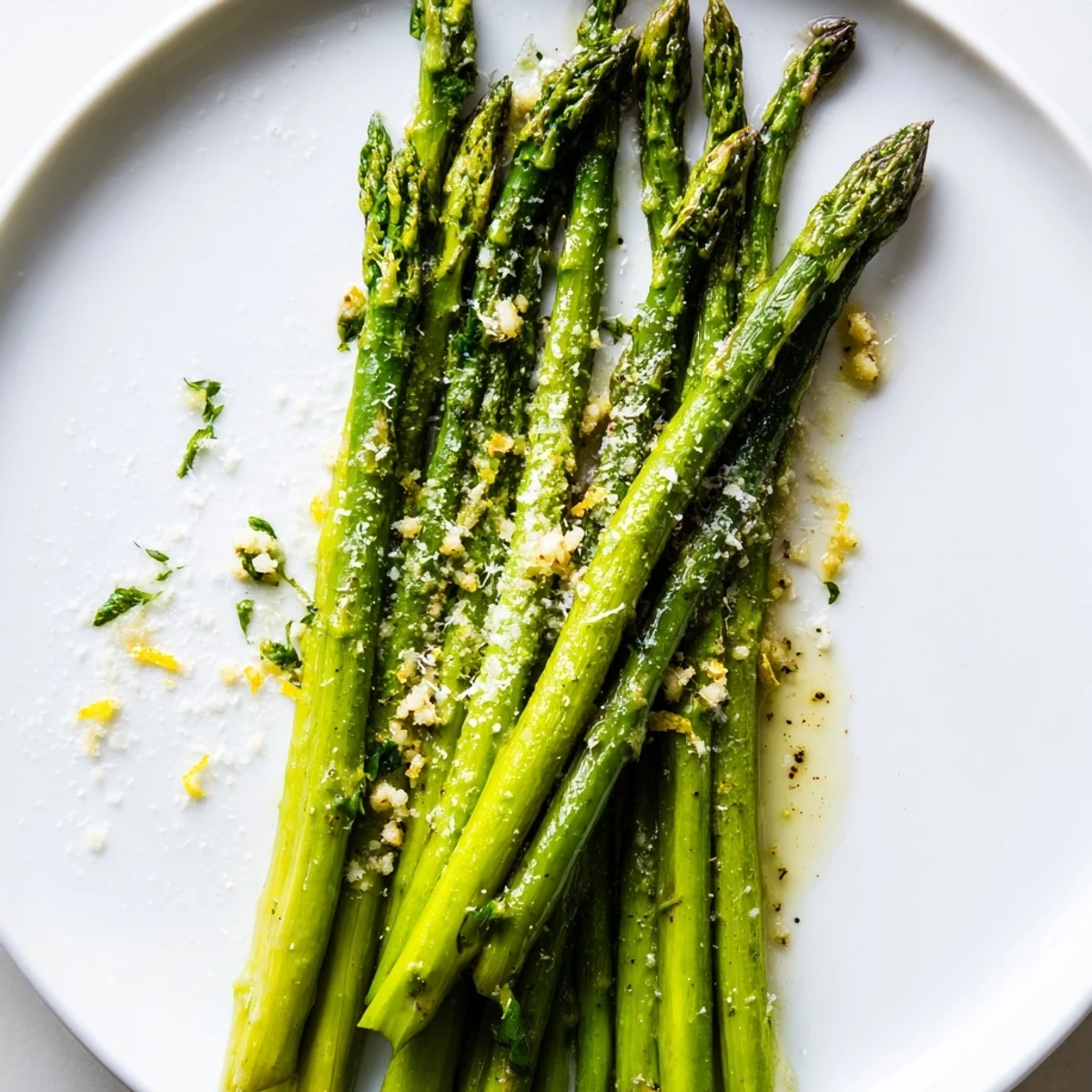 Garlic and lemon asparagus finished with freshly grated Parmesan, served alongside grilled chicken for a complete spring meal.