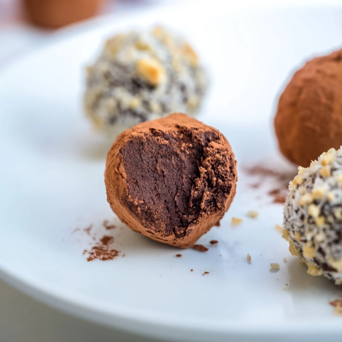Hand-rolled Decadent Dark Chocolate Truffles with a rich cocoa coating, served alongside espresso for dipping.
