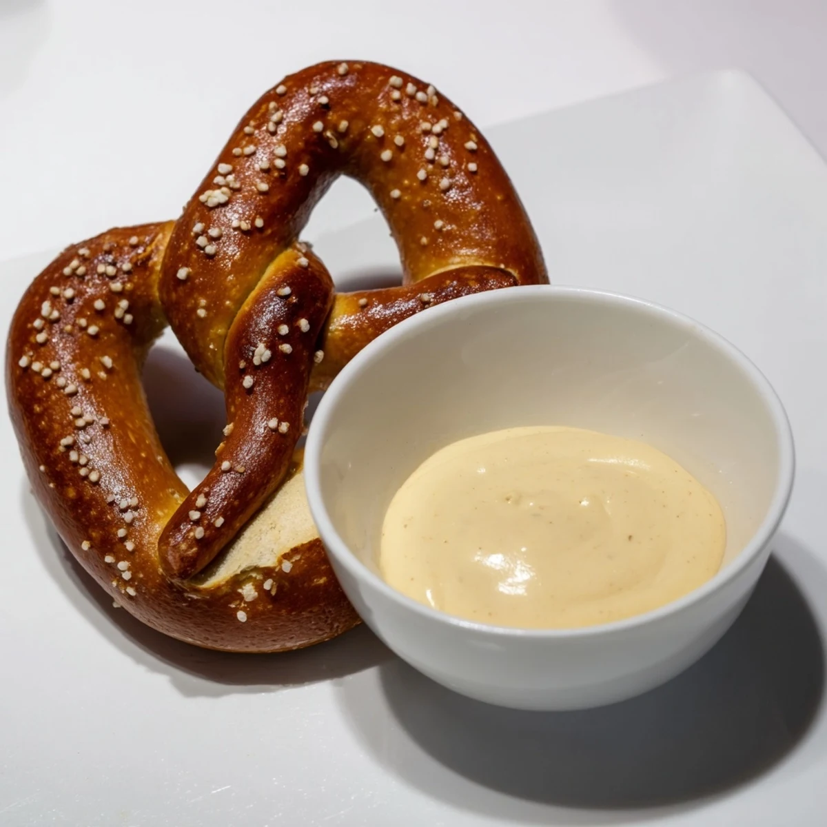 Freshly baked Game Day Soft Pretzels with Cheese Sauce are served warm on a platter for sharing.