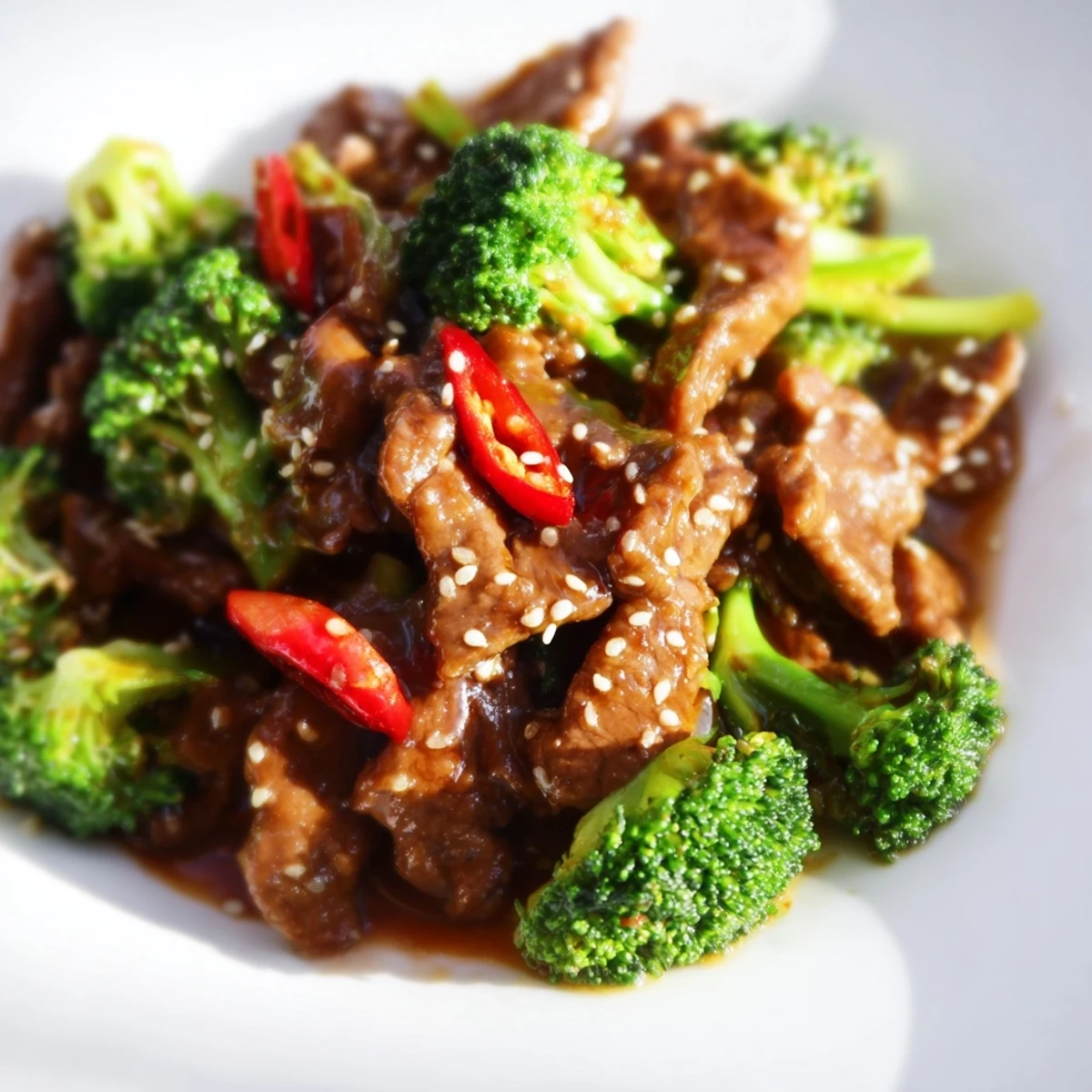 Sizzling tender beef and crisp broccoli florets tossed in a spicy ginger-garlic sauce.