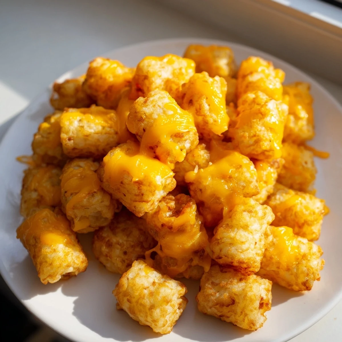 Serving suggestion for Game Day Tater Tot Casserole: a hearty scoop reveals layers of cheesy ground beef and mixed vegetables beneath the crunchy tots.
