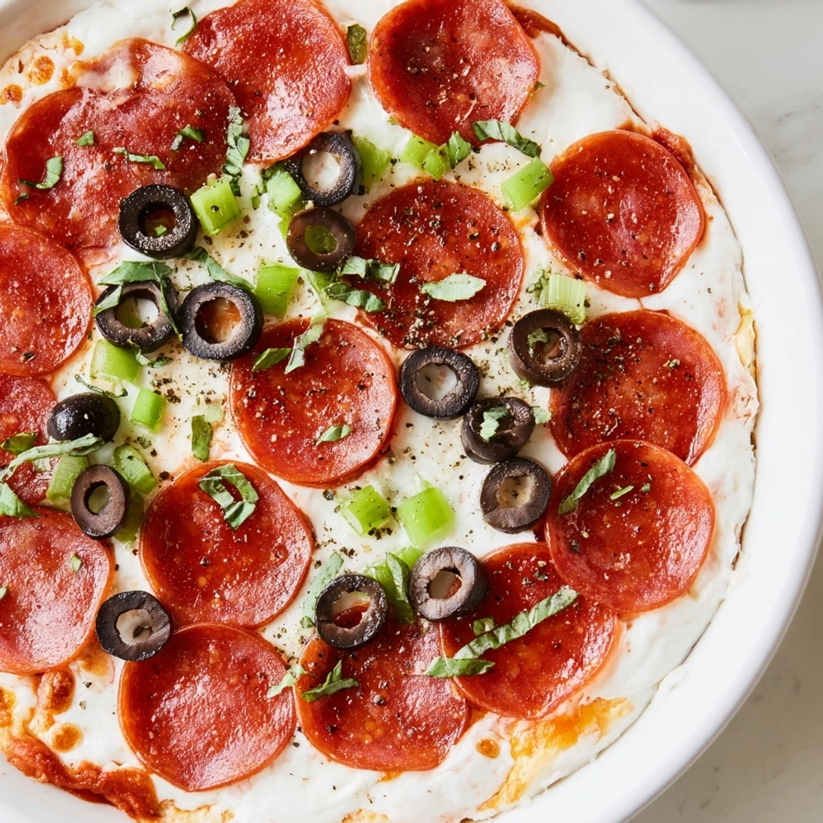 Golden, gooey Pepperoni Pizza Dip served with crusty breadsticks and baguette slices, perfect for a game-day appetizer spread.