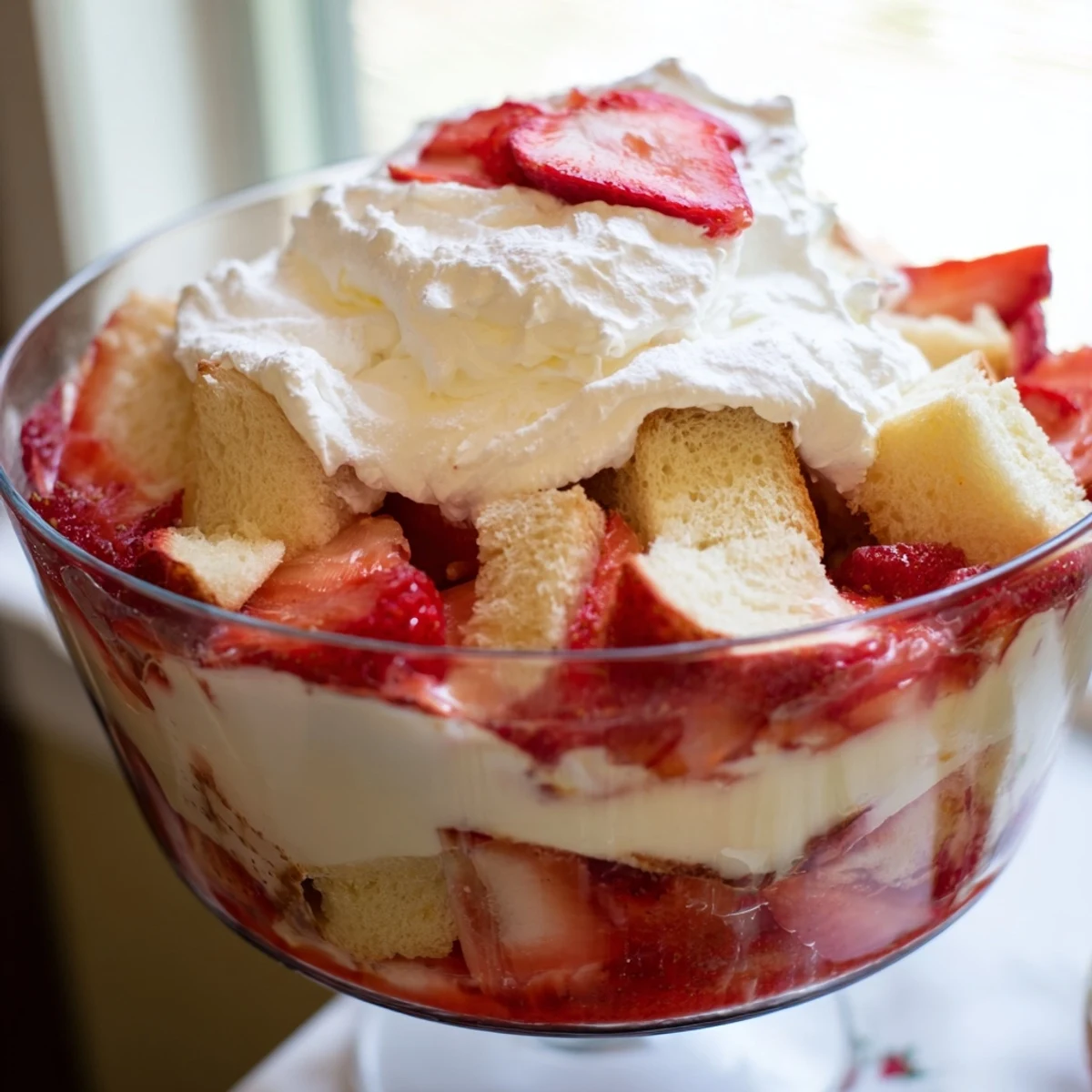 In a trifle dish, Strawberry Shortcake Trifle layers juicy berries, tender cake, and silky whipped cream for summer gatherings.